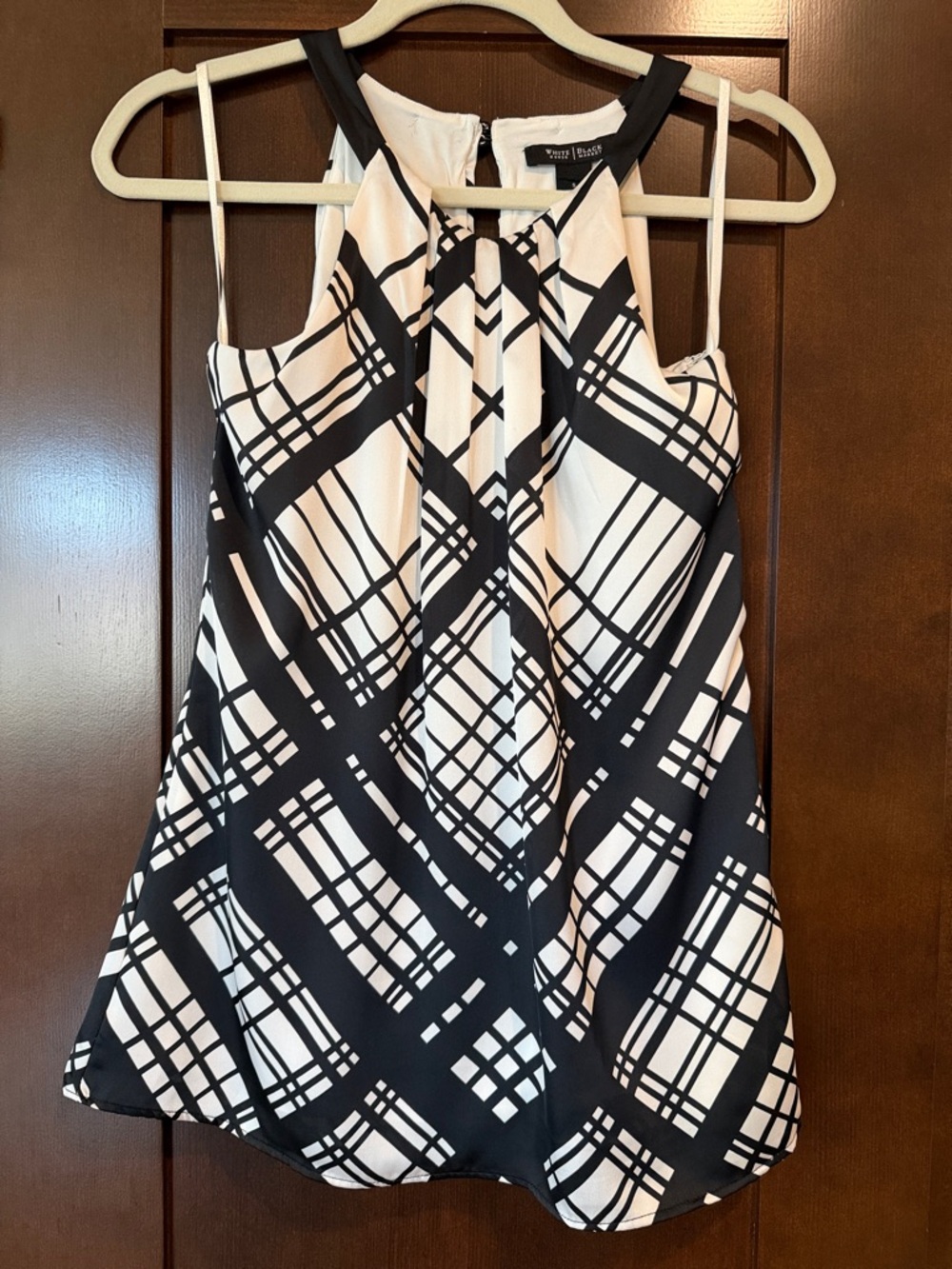 WHBM Women's Black and White Plaid Halter Top